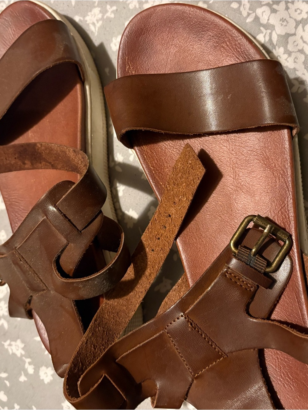 MIA Brown Leather Slide Sandals with Buckle